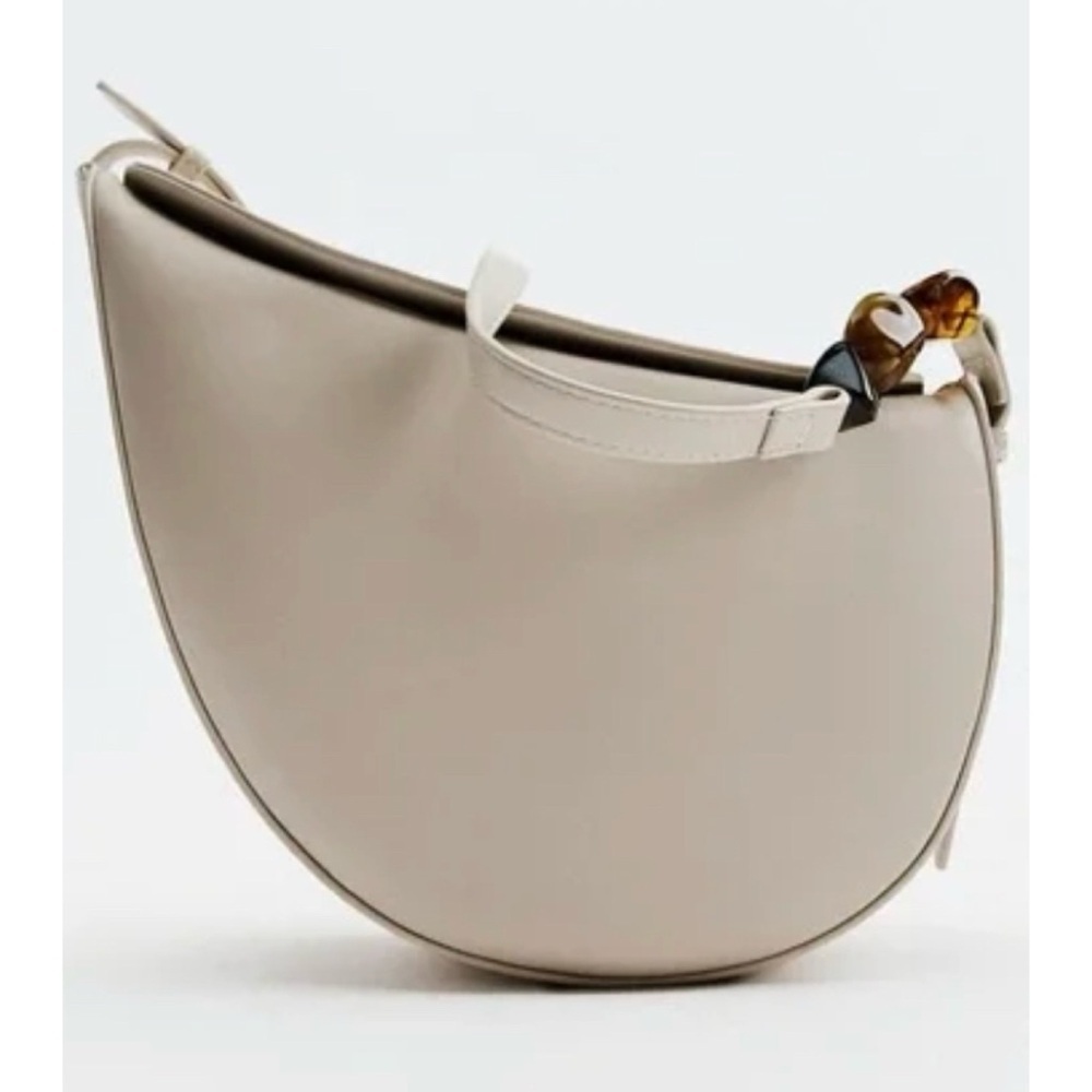 NWT ZARA Ecru Crescent Asymmetrical Large Jewel Stones Handbag Crossbody Purse - Picture 11 of 14